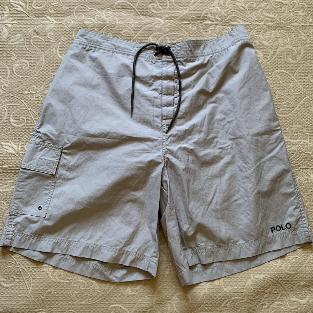 Vintage Men's Polo Sport Ralph Lauren Beige Swimming Trunks Lined Shorts Size XL
